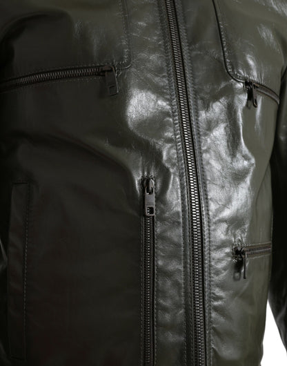  - Emerald Elegance Leather Biker Jacket