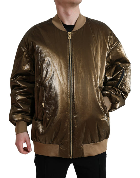  - Elegant Bronze Bomber Jacket