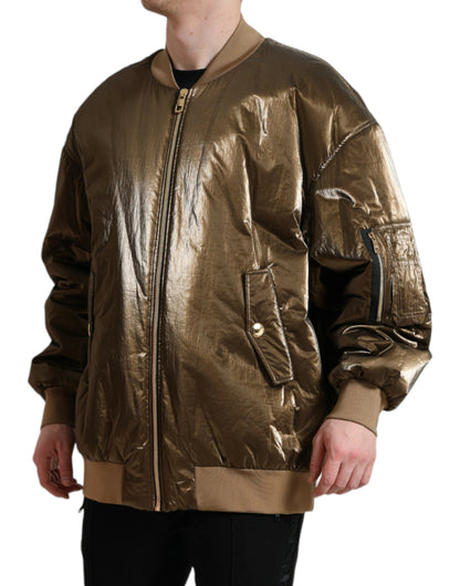  - Elegant Bronze Bomber Jacket