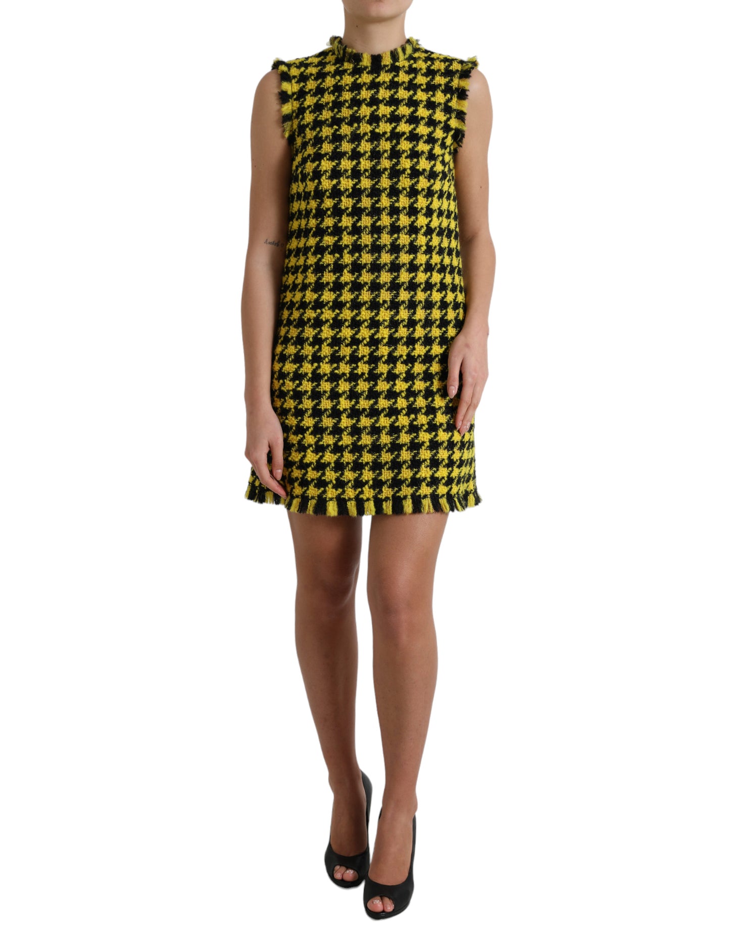  - Houndstooth Knitted Chic Yellow Mini Skirt