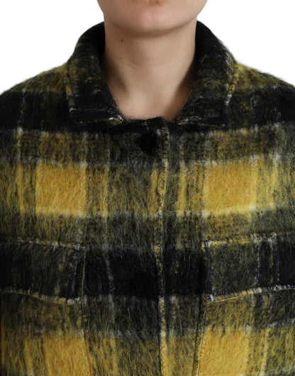  - Chic Plaid Long Coat in Sunshine Yellow