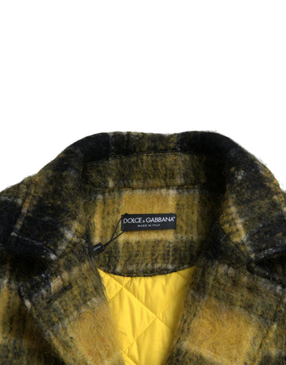  - Chic Plaid Long Coat in Sunshine Yellow