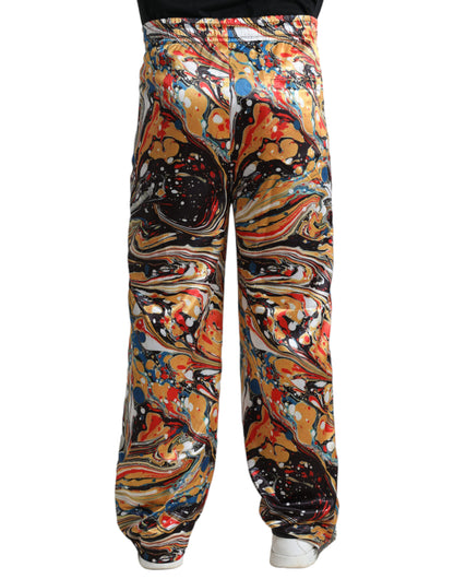  - Elegant Satin Track Pants in Multicolor Marble