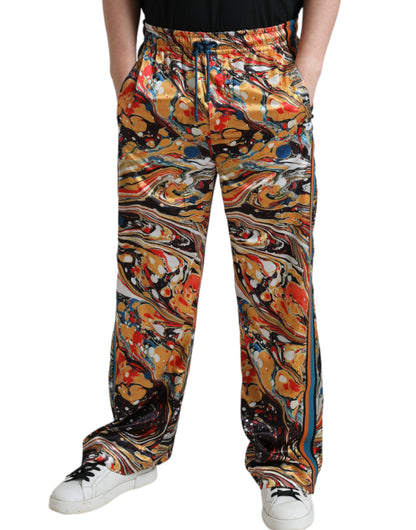  - Elegant Satin Track Pants in Multicolor Marble