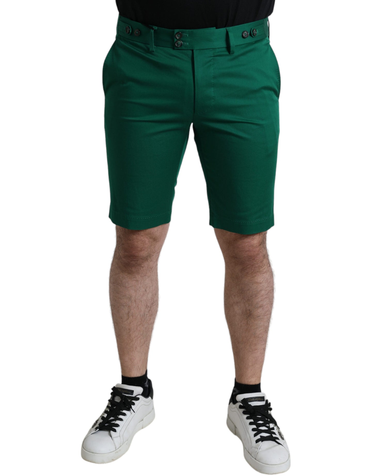  - Elegant Deep Green Cotton Bermuda Shorts