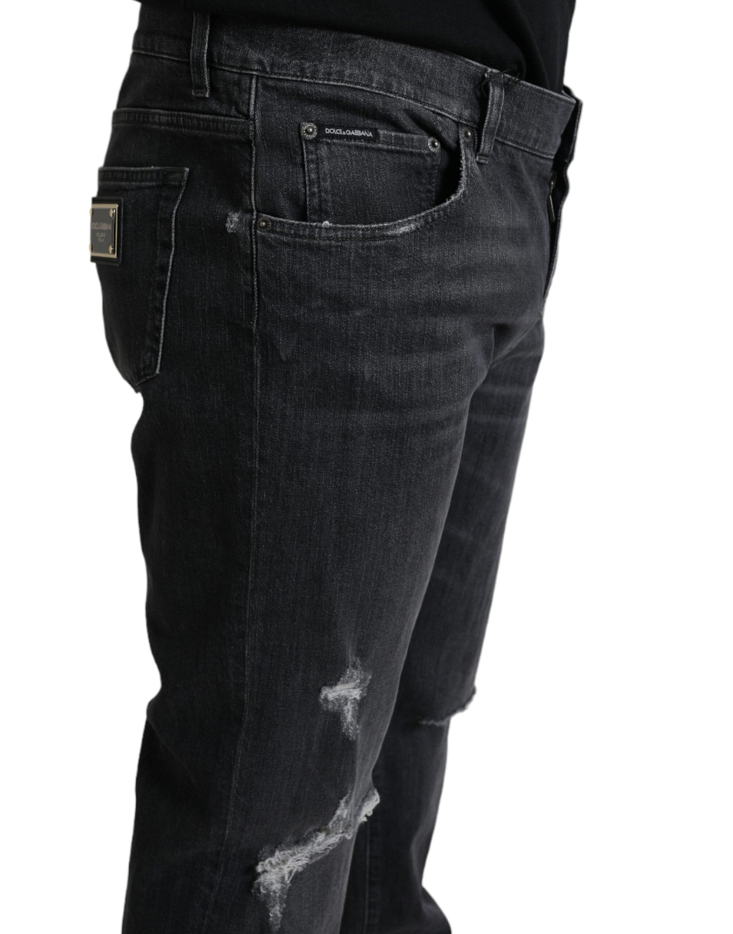  - Elegant Slim Fit Tattered Denim Jeans