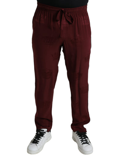  - Elegant Maroon Silk Pajama Pants with Crown Motif