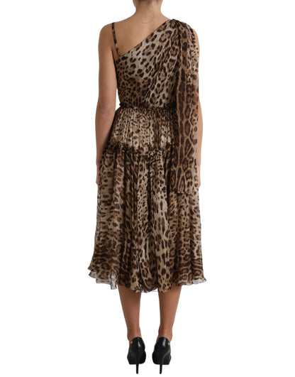  - Elegant One-Shoulder Leopard Midi Dress