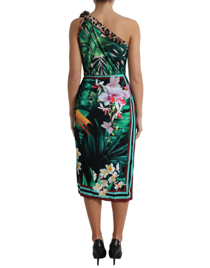  - Tropical Jungle Print One-Shoulder Dress