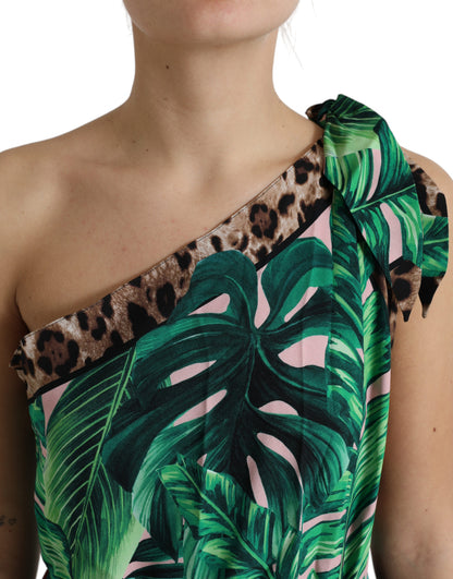  - Tropical Jungle Print One-Shoulder Dress