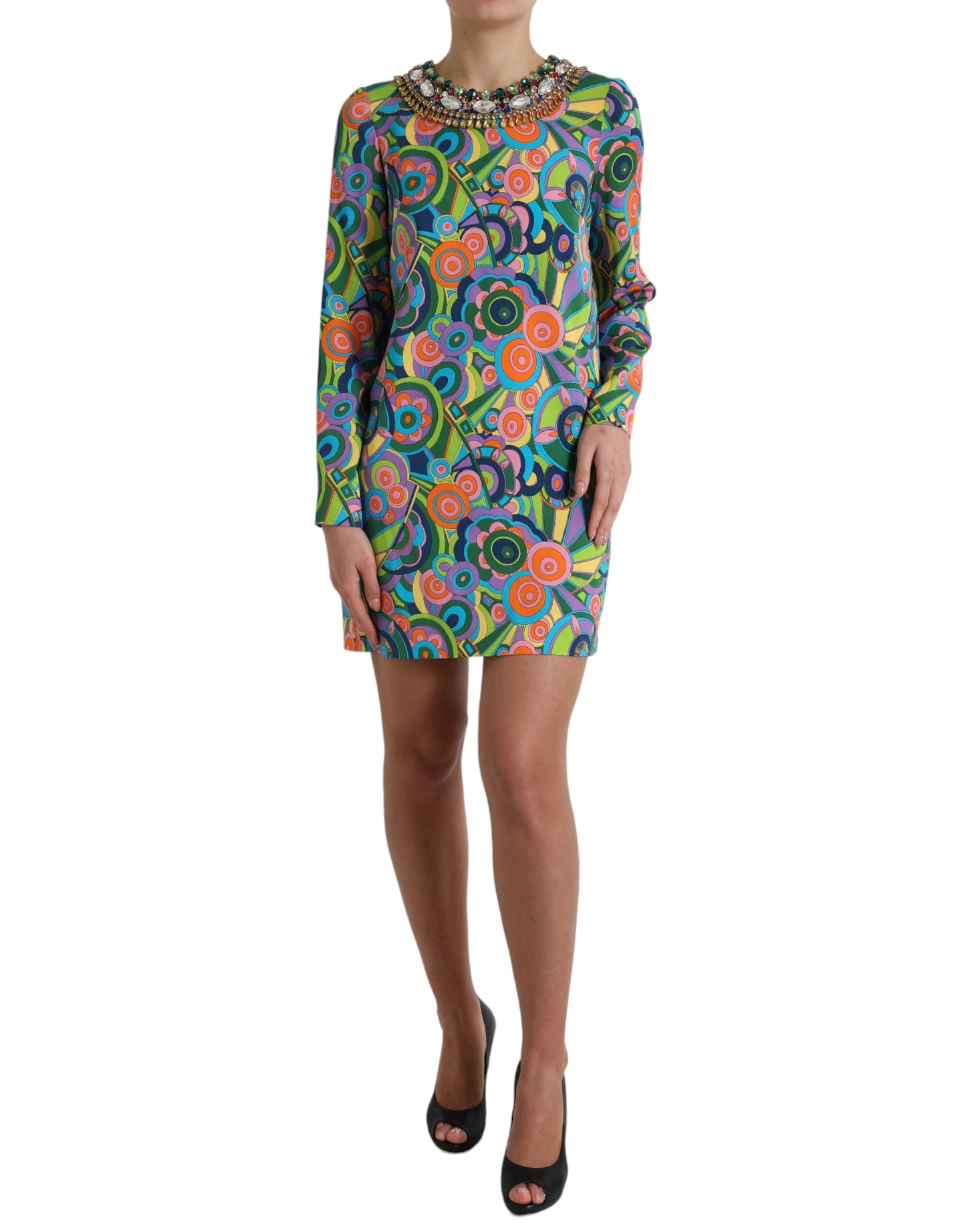  - Multicolor Geometric Silk Mini Dress
