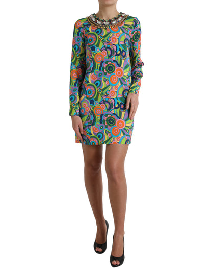  - Multicolor Geometric Silk Mini Dress
