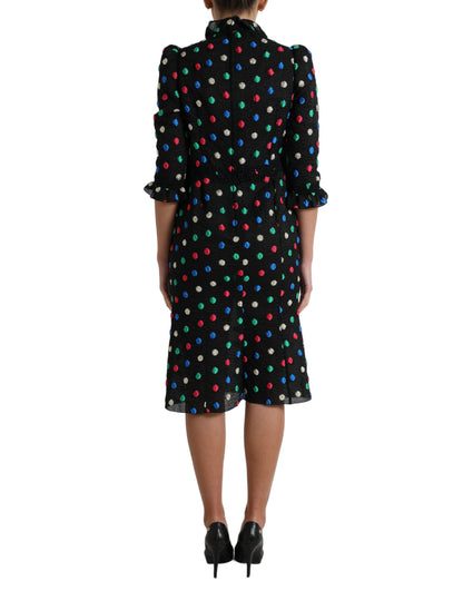  - Elegant High Neck Polka Dot Midi Dress