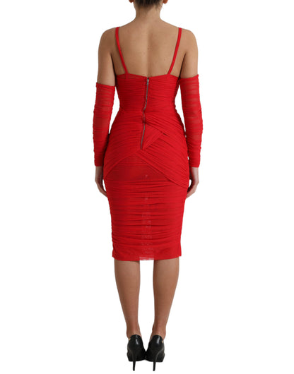  - Radiant Red Stretch Satin Midi Dress