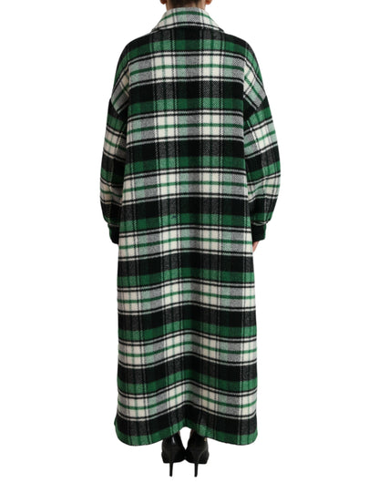  - Elegant Green Plaid Long Coat