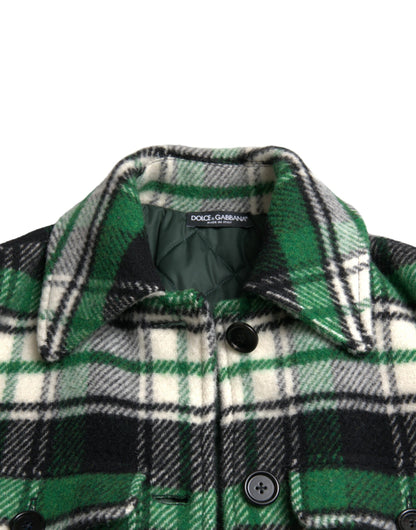  - Elegant Green Plaid Long Coat