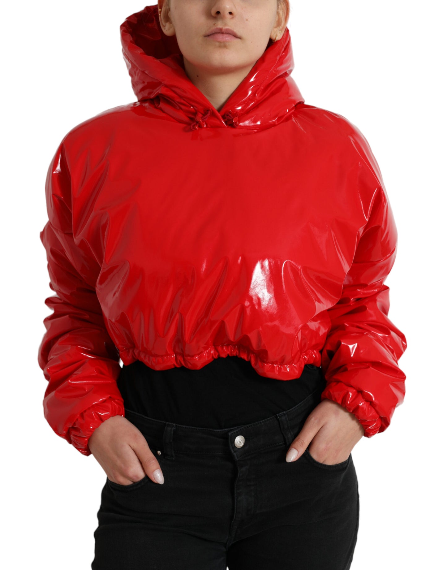  - Chic Shiny Red Cropped Jacket