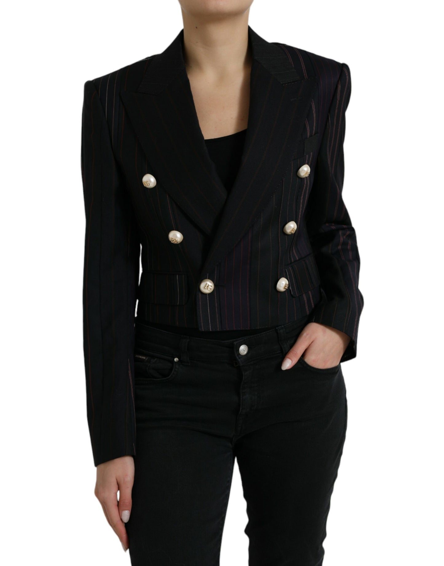  - Elegant Striped Double Breasted Wool Blazer