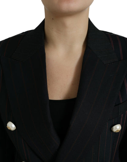  - Elegant Striped Double Breasted Wool Blazer