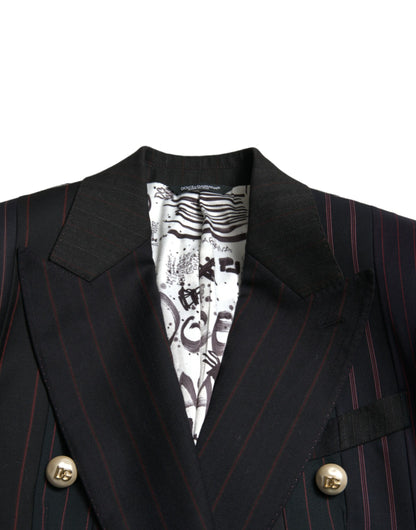  - Elegant Striped Double Breasted Wool Blazer