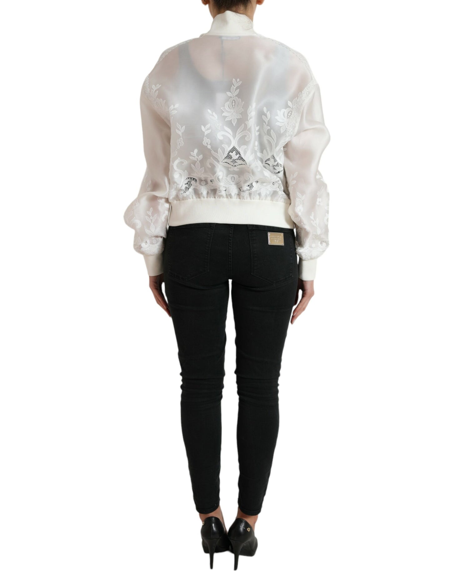  - Elegant White Silk Bomber Jacket