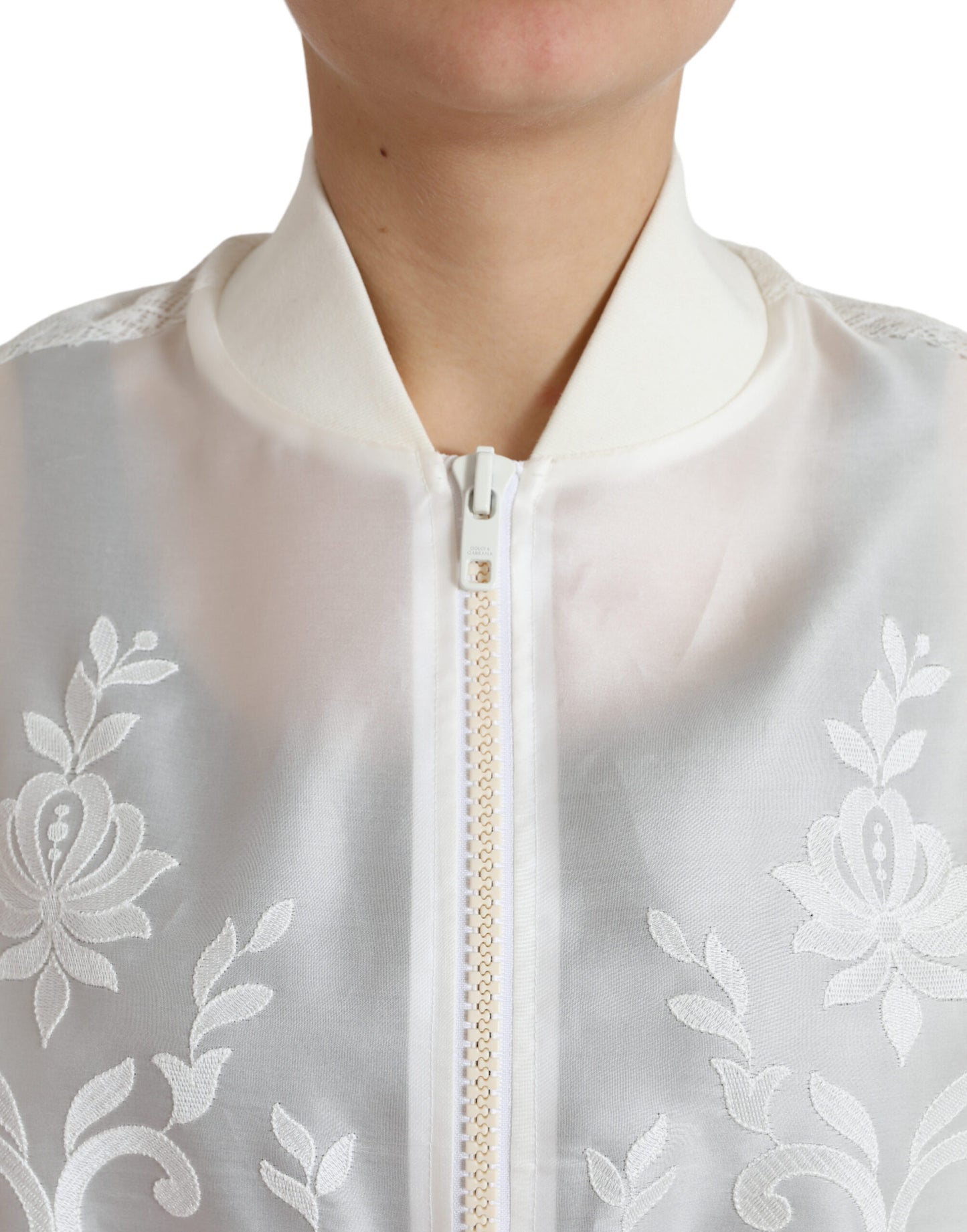  - Elegant White Silk Bomber Jacket