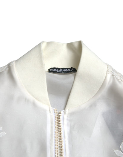  - Elegant White Silk Bomber Jacket