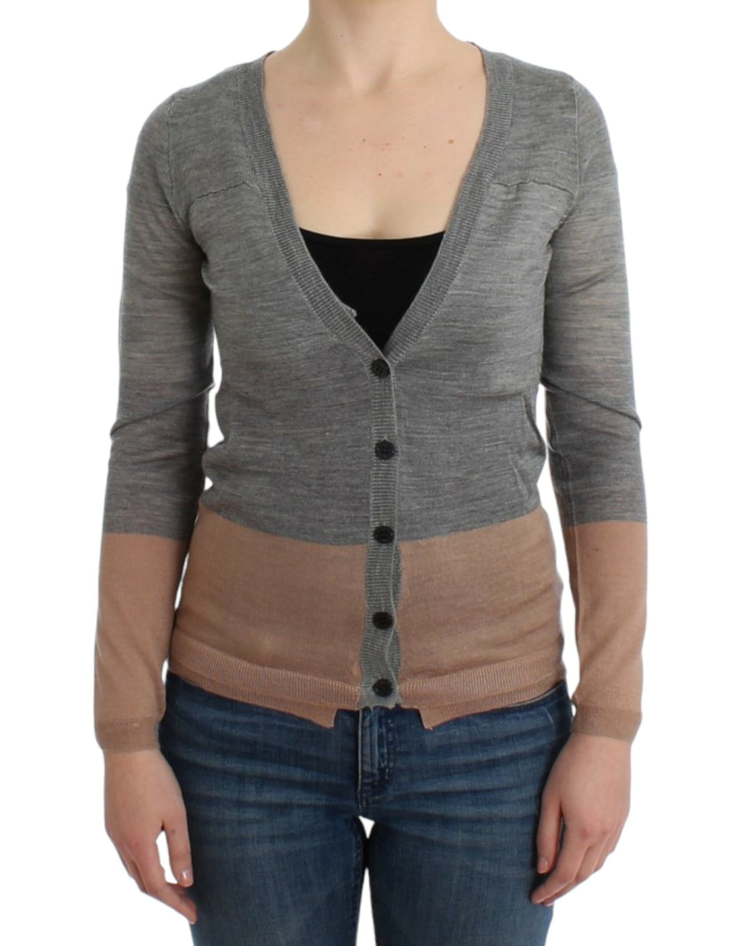  - Elegant Gray Acrylic & Wool Cardigan