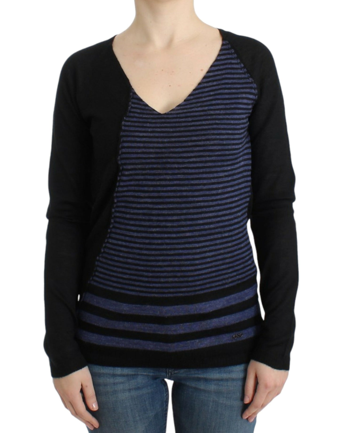  - Chic Striped V-Neck Wool Blend Sweater