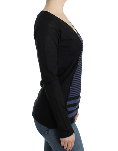  - Chic Striped V-Neck Wool Blend Sweater