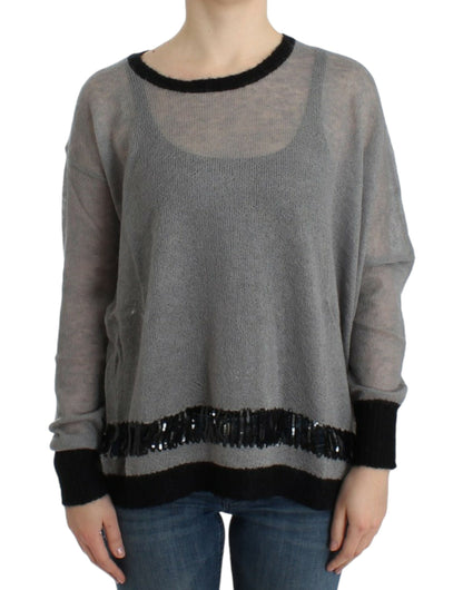  - Chic Asymmetric Embellished Knit Sweater