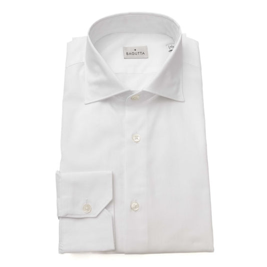 Bagutta White Cotton Men Shirt - Medium Fit Elegance