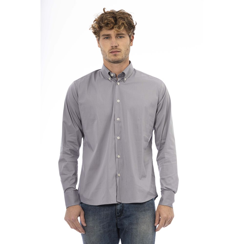  - Gray Cotton Men Shirt