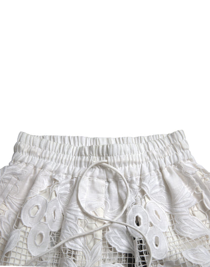  - Chic High-Waisted Lace Shorts in Pure White