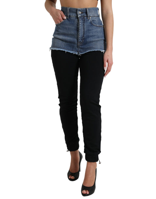  - Chic High Waist Skinny Pants with Denim Shorts