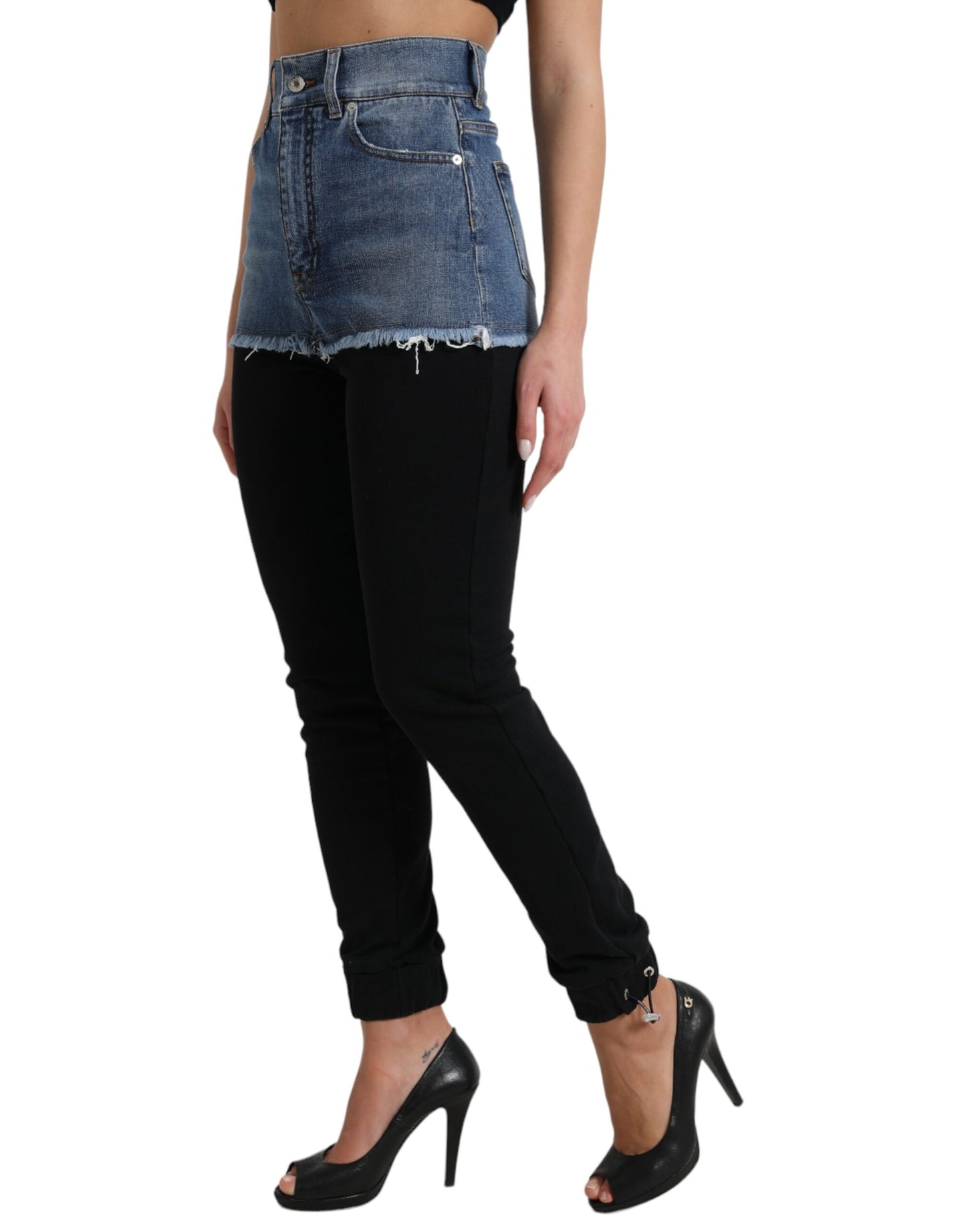  - Chic High Waist Skinny Pants with Denim Shorts