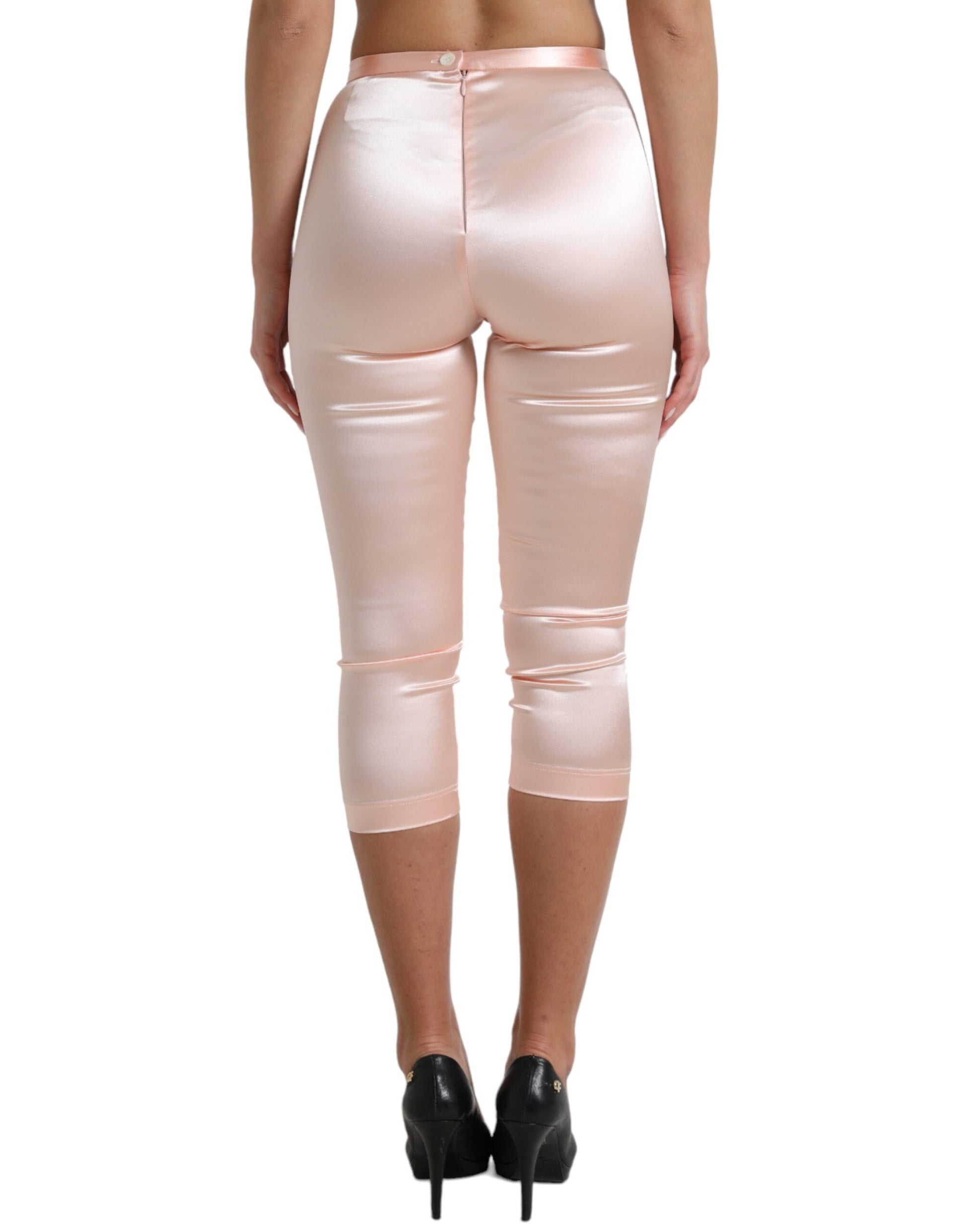 Chic Pink High Waist Cropped Silk Pants