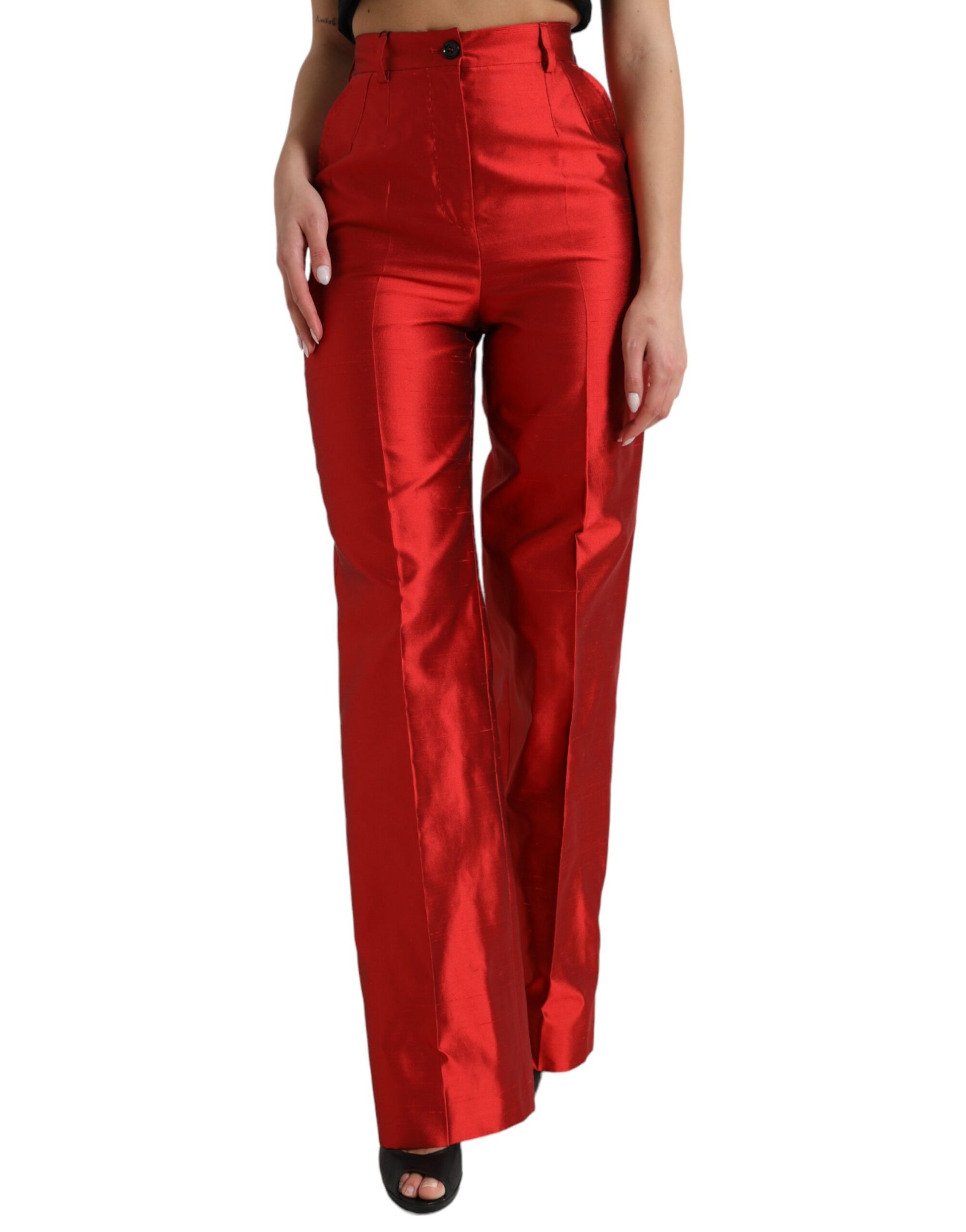 Elegant High Waist Wide Leg Silk Pants