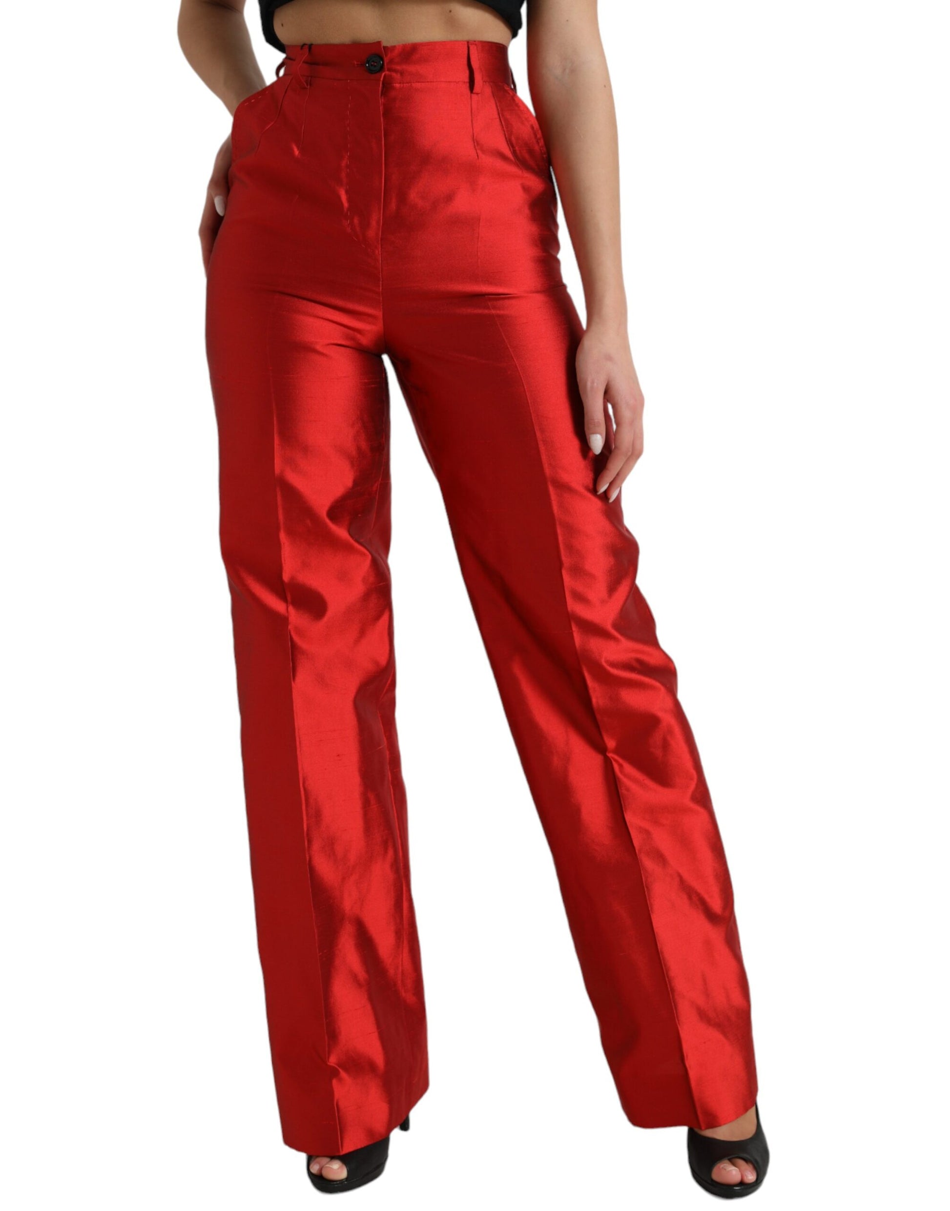 Elegant High Waist Wide Leg Silk Pants