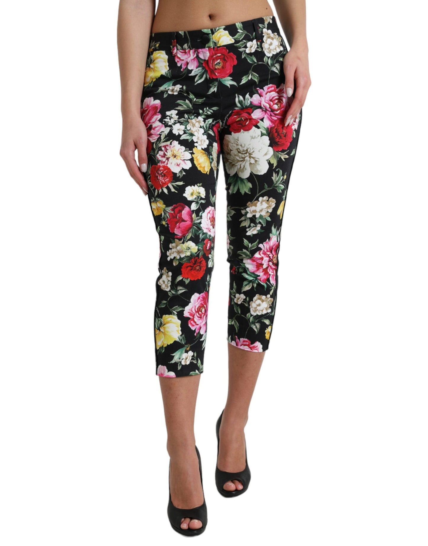  - Elegant Floral Mid Waist Cropped Pants