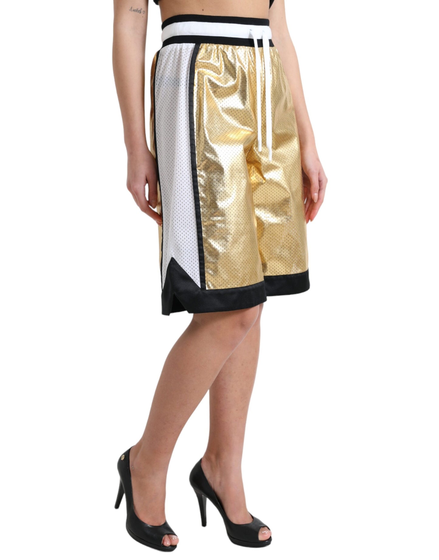  - Elevated Elegance: High Waist Golden Shorts