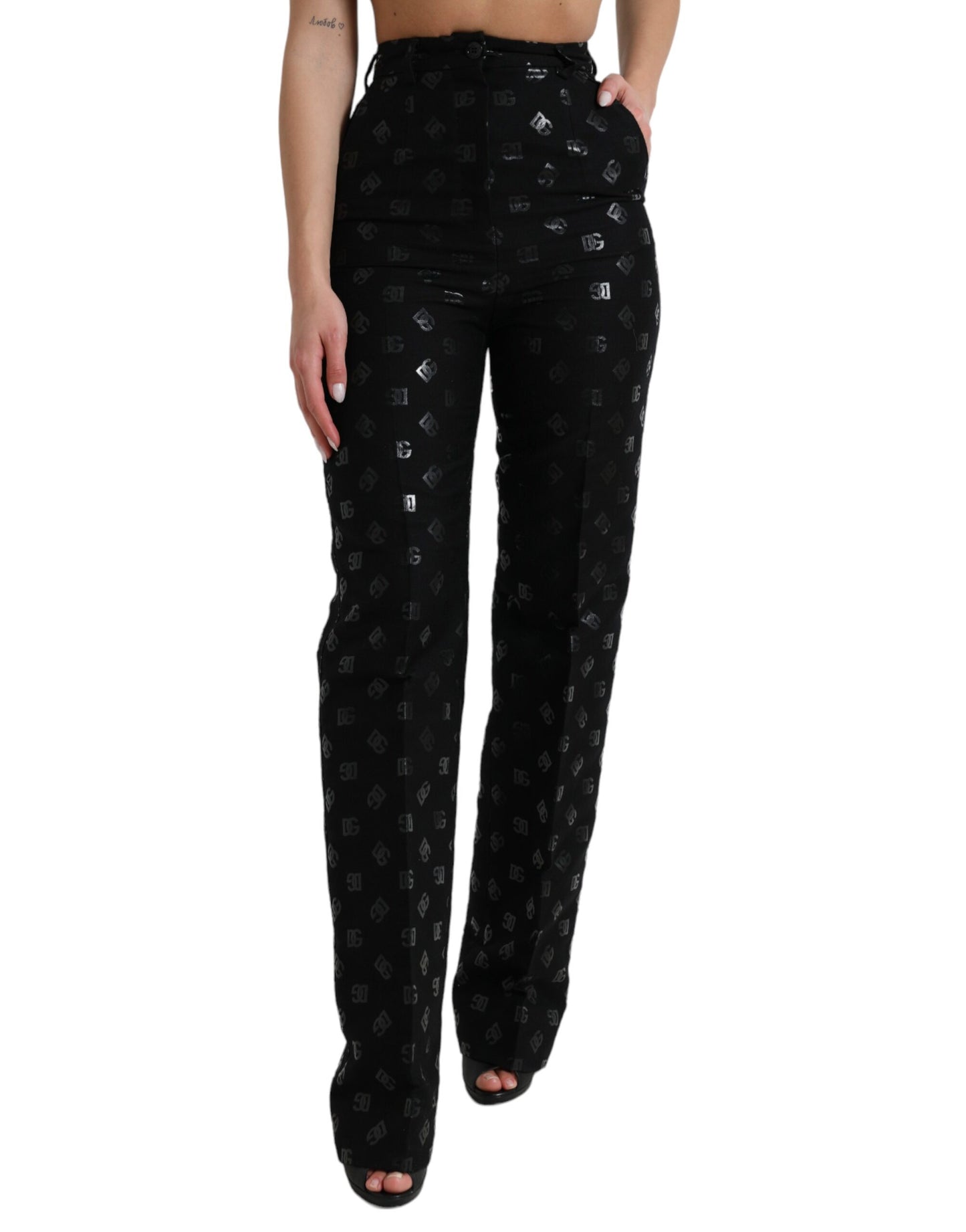  - Chic High Waist Straight Pants with Logo Print