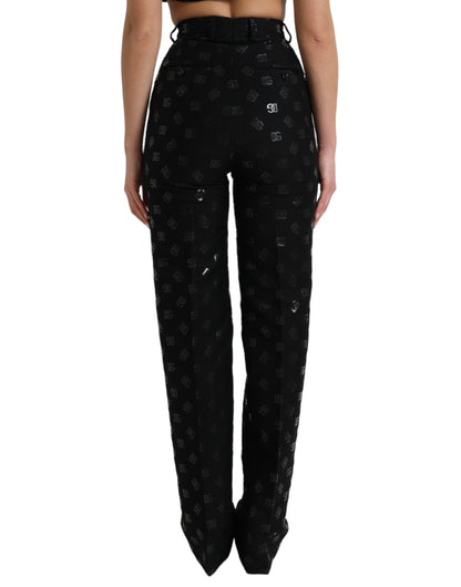  - Chic High Waist Straight Pants with Logo Print