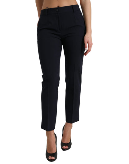  - Elegant Mid Waist Tapered Pants in Blue