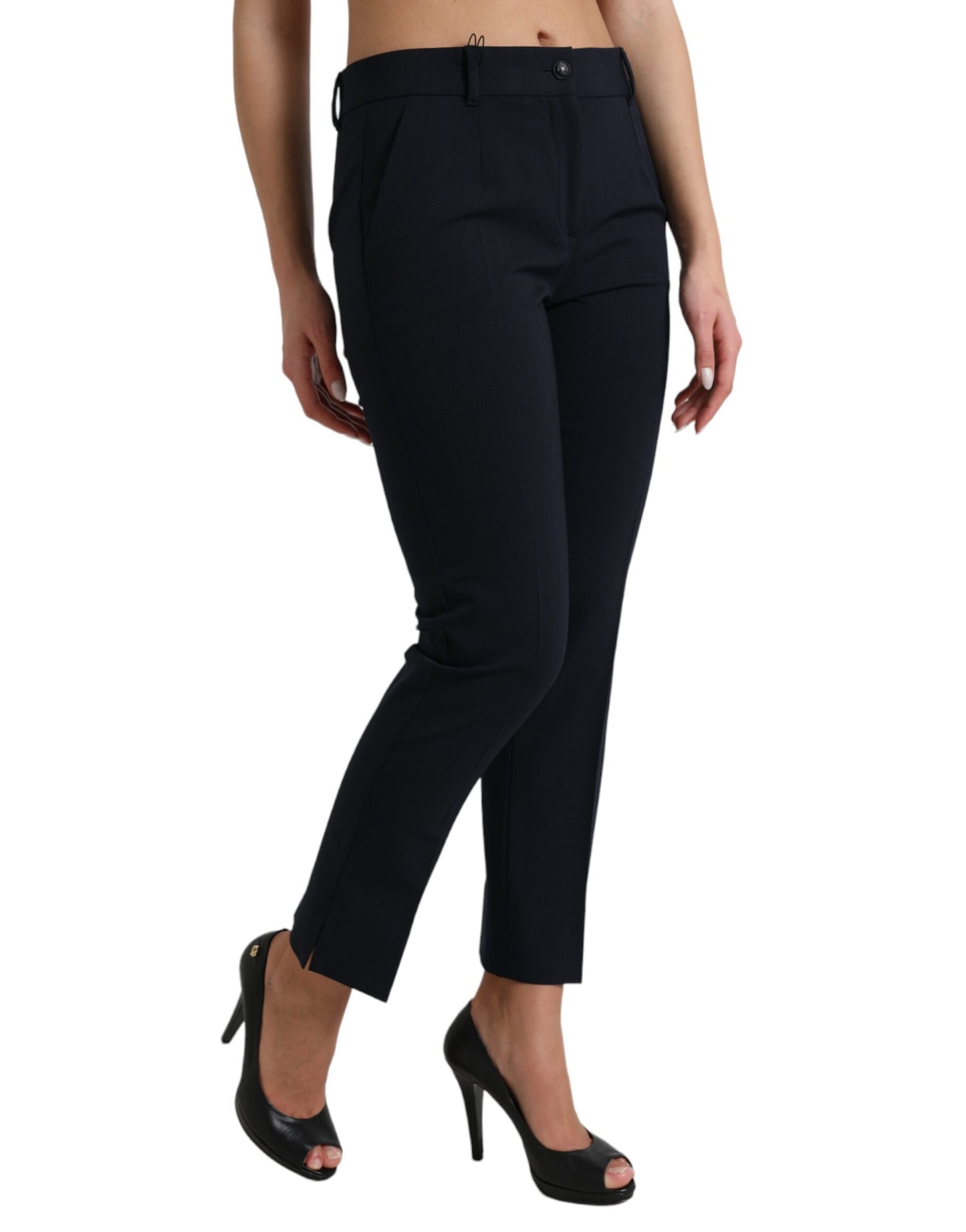  - Elegant Mid Waist Tapered Pants in Blue