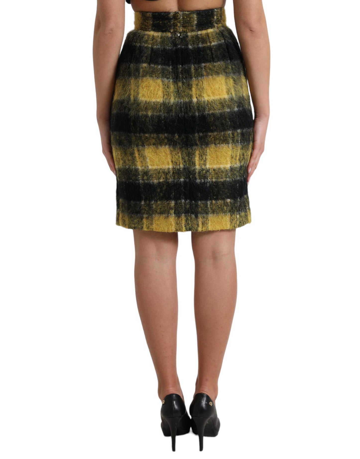  - High Waist Check Print Silk-Lined Mini Skirt