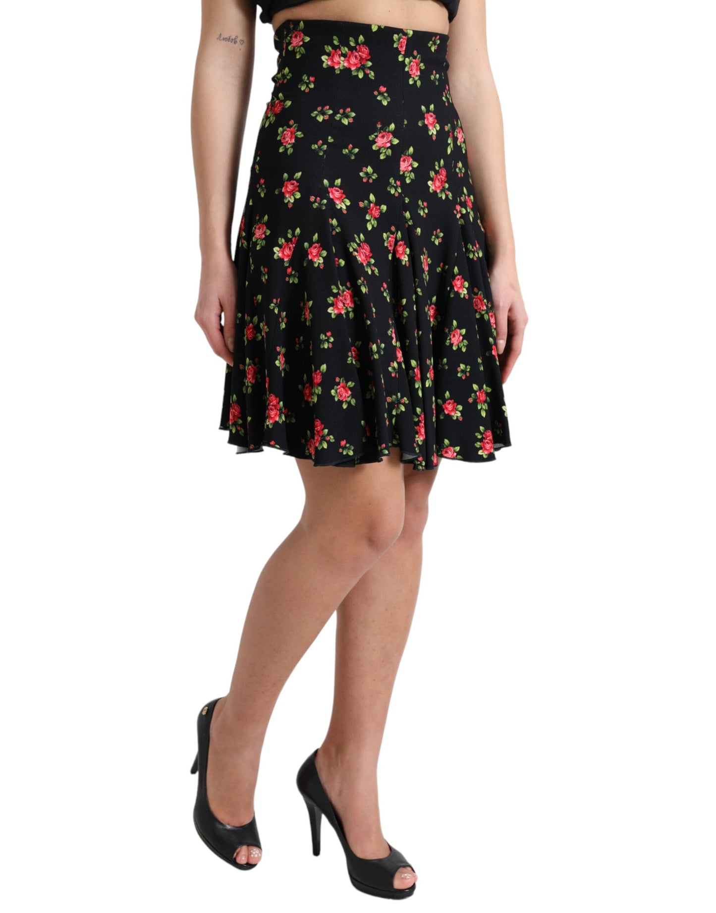  - Floral A-Line Mini Skirt with High Waist