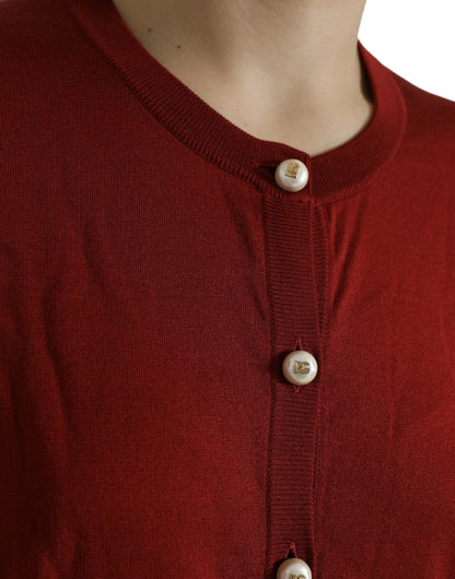  - Silk Button Front Cardigan in Maroon Mix