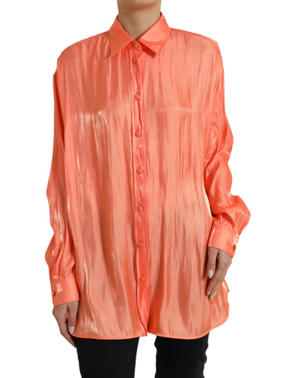  - Elegant Coral Long Sleeve Polo Top