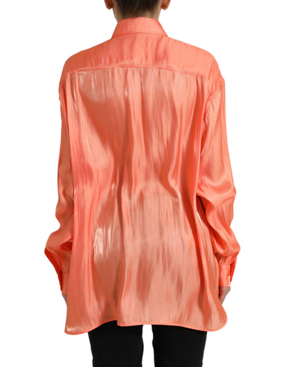  - Elegant Coral Long Sleeve Polo Top